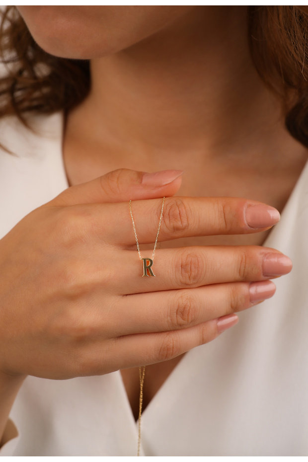 14 Ayar 3 Boyutlu R Harf Kolye - 3