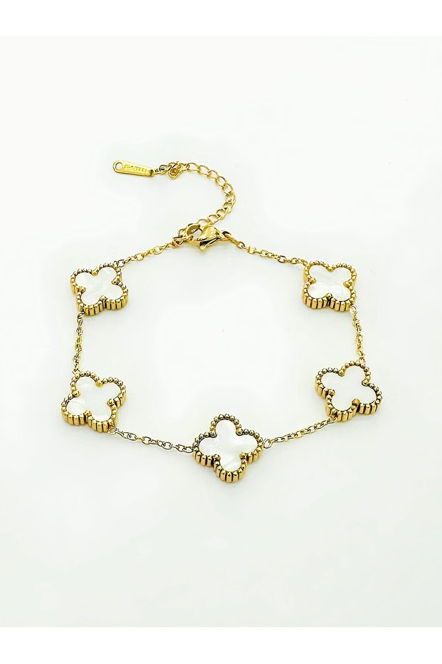 Set of 5 Double Sided Clover Steel Bracelets - Tarnish Free