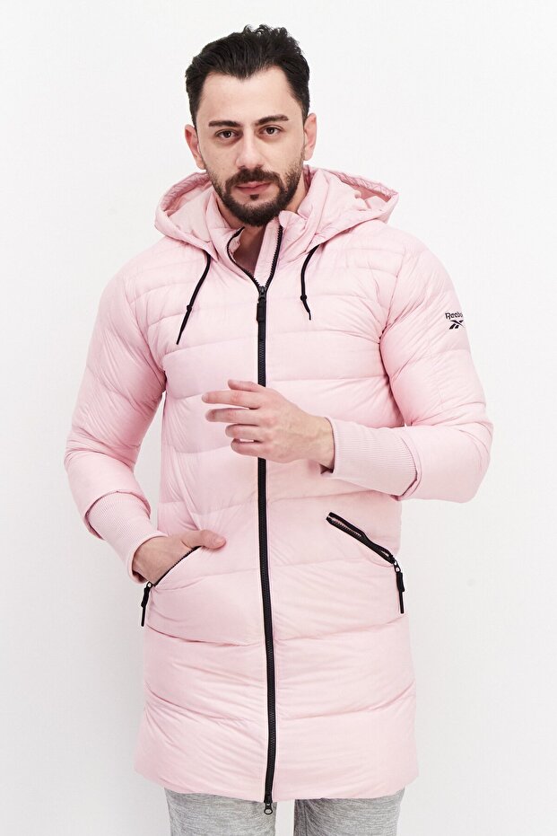 Men Sportswear Fit Hooded Long Sleeve Training Quilted Jackets, Pink