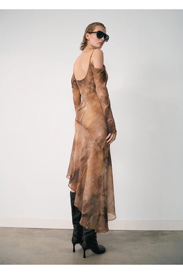 Desenli şifon elbise - 4