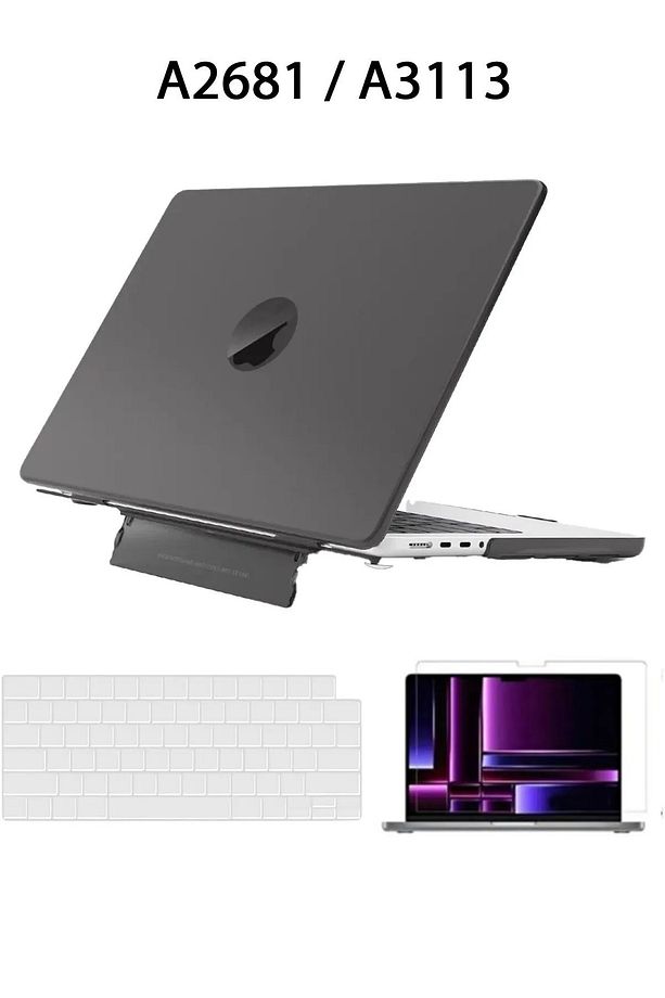 Macbook Air 13.6" M2-m3 Çip 2022/2024 A2681 A3113 Uyumlu Standlı Kılıf  Klavye Kılıfı Ekran Koruyucu - 1