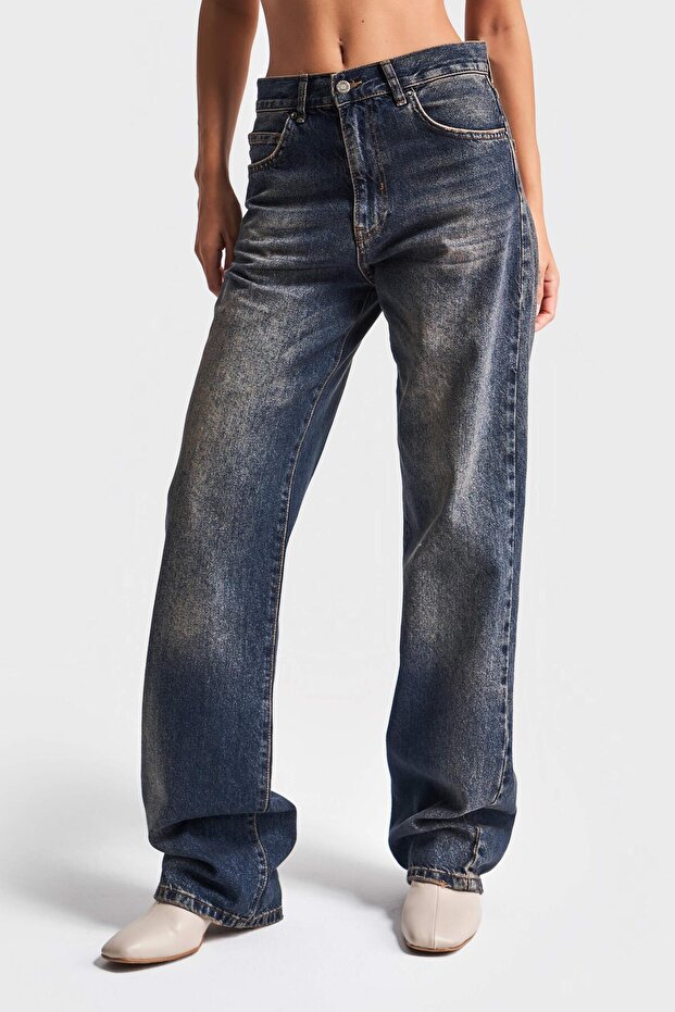 Women's Dark Tint Color Lora Loose Fit 100% Cotton Mid-Rise Denim Jeans