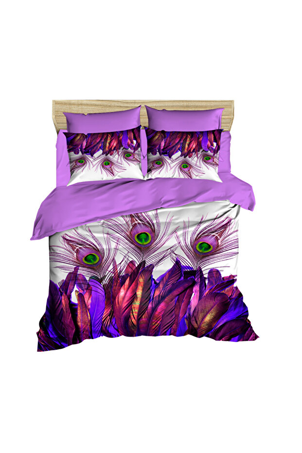 Peacock Feathers Purple 3D Digital Double Duvet Cover Set
