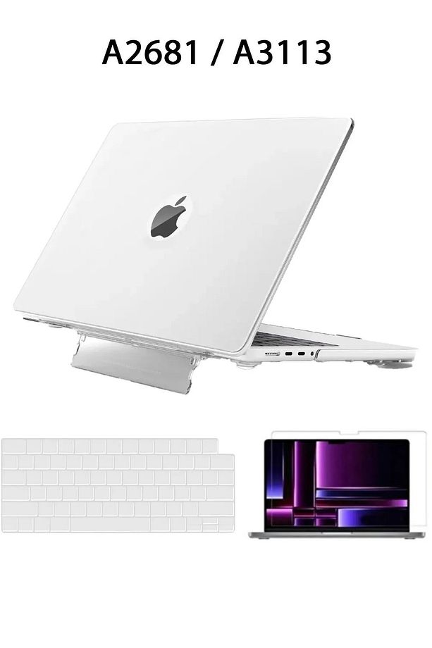 Macbook Air 13.6" M2-m3 Çip 2022/2024 A2681 A3113 Uyumlu Standlı Kılıf  Klavye Kılıfı Ekran Koruyucu - 1