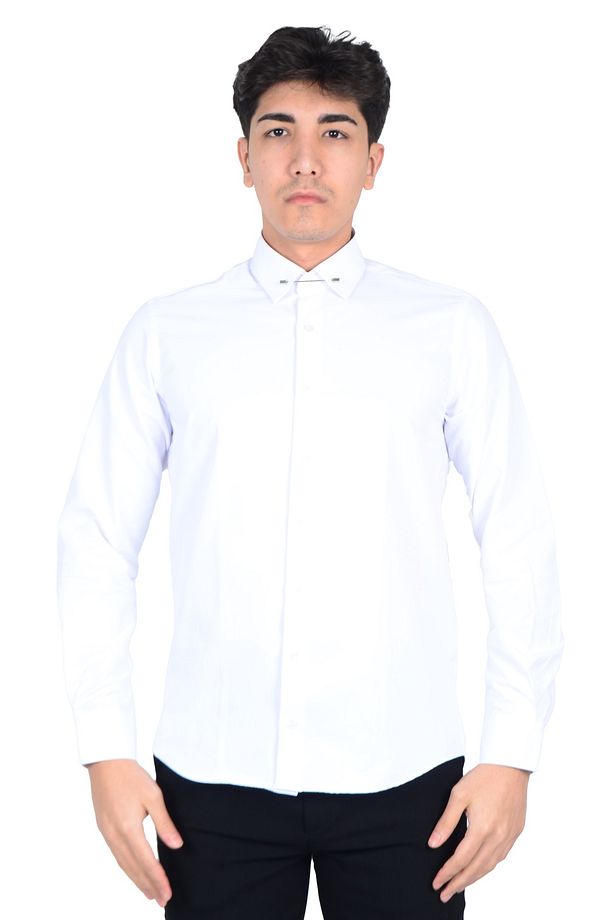 Cengiz Inler Yaka Iğneli Slim Fit Erkek Pamuk Gömlek - 1