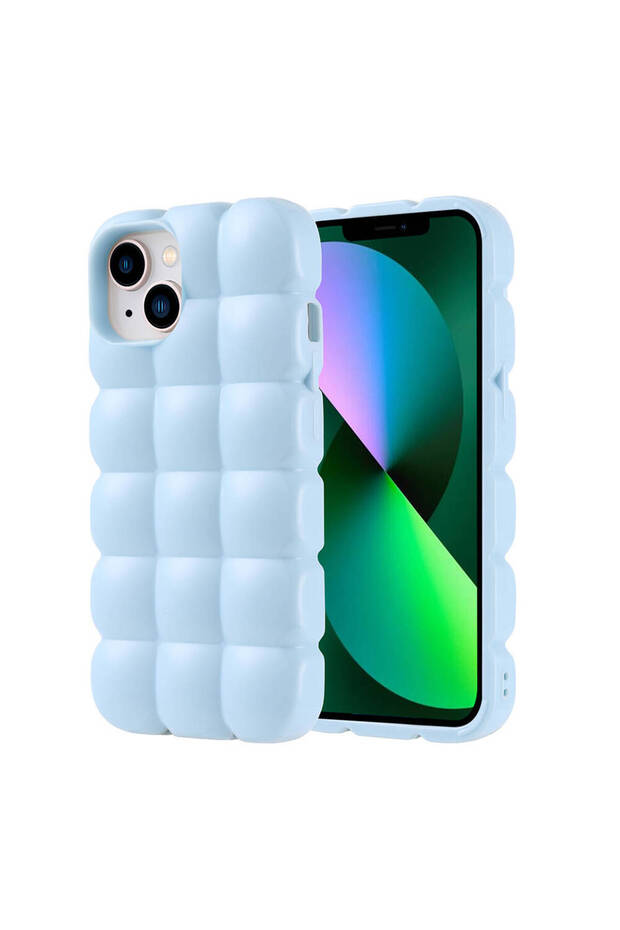 iPhone 14 Case Glossy Flexible Silicone Zore Dom Dom Cover - Blue