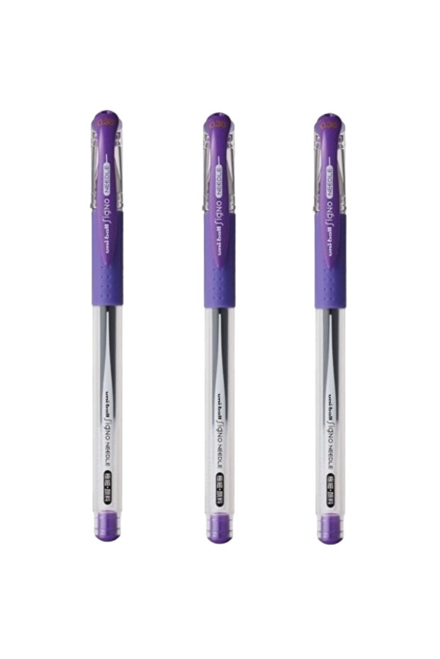 UNIBALL SIGNO NEEDLE (0.38") NEEDLE TIP GEL PEN PURPLE (Three Pieces)