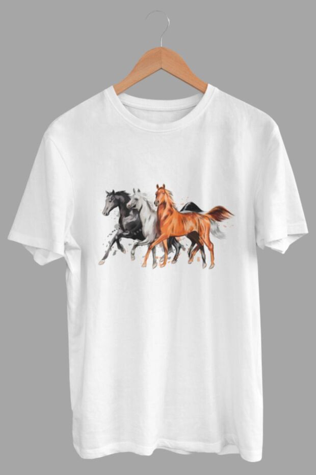 Fehér színű Basic Horse nyomott férfi póló - 1