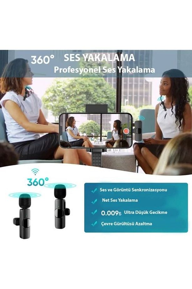 K9t2 Type-c 2'li Kablosuz Yaka Mikrofonu (1ADET KABLOSUZ ALICI 2ADET MİKROFON) (3-İN-1) - 4