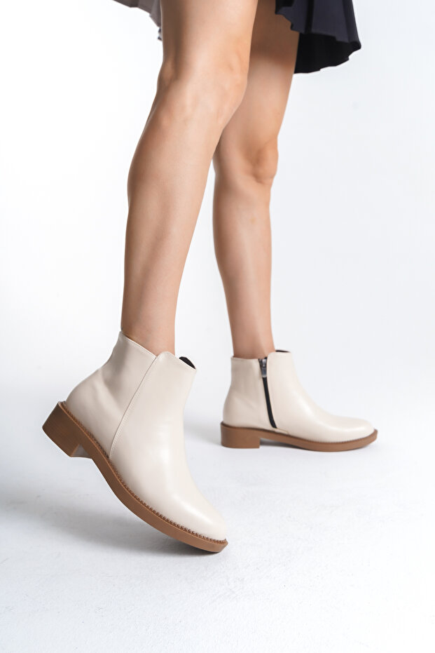 Women's Perry Beige Skin Classic Flat Short Ankle Boots
