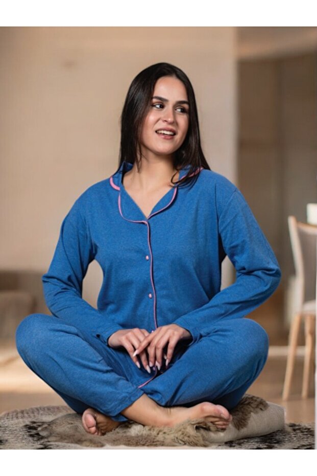 طقم بيجامة بأزرار أمامية للسيدات
