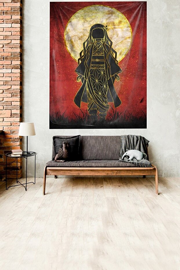 Warrior Woman Samurai Themed Stain Resistant Velvet Fabric Wall Cloth Wall Carpet Tapestry