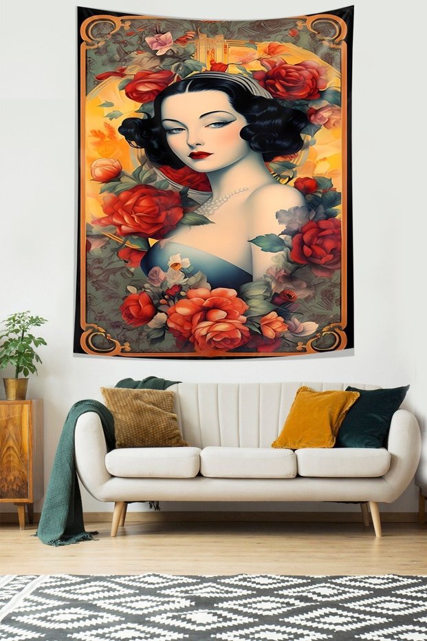Flowers And Women's Stain Resistant Fabric Wall Cover Wall Tapestry Tapestry