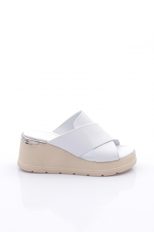 Women's Thick Sole Slippers White Genuine Leather 2421035433993
