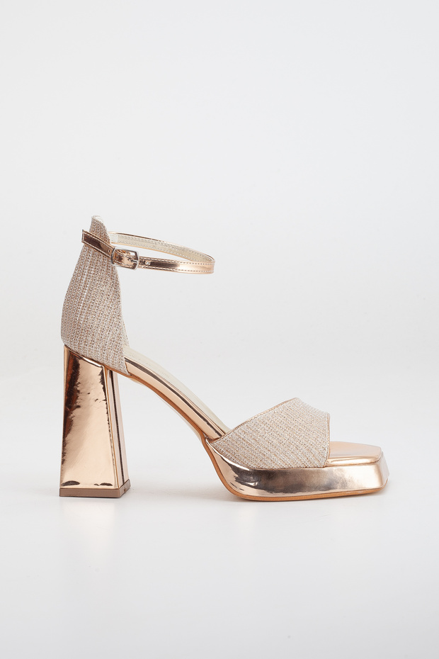 Kadın Köşeli Platform Yüksek Kalın Topuklu Abiye Ayakkabı - 3