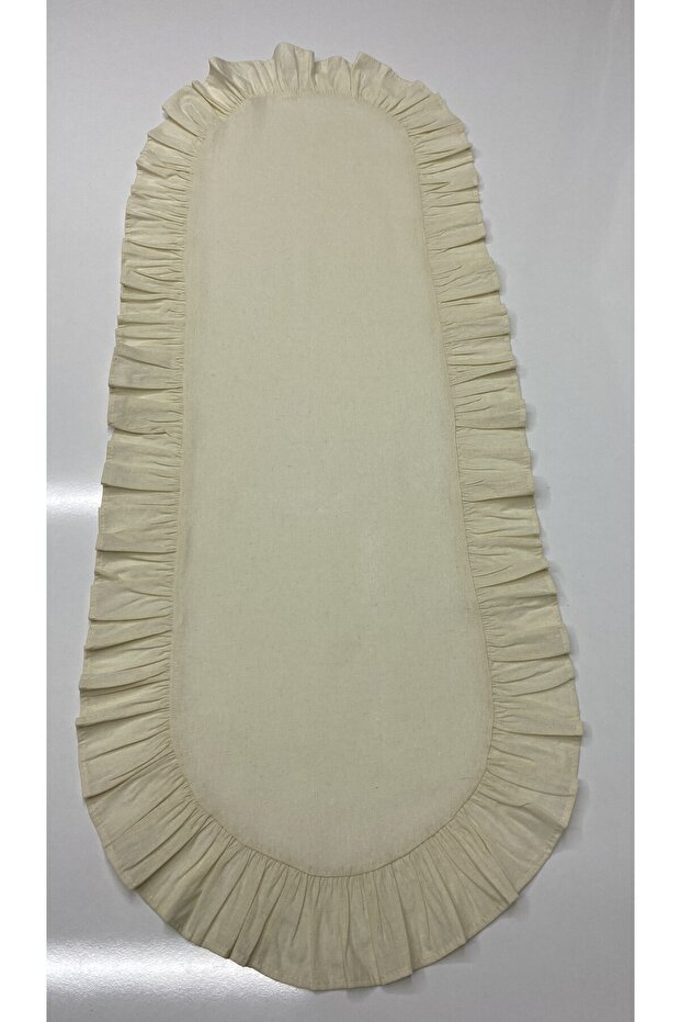 100% Cotton Beige Raw Linen Frilly Oval Runner 40X110 cm