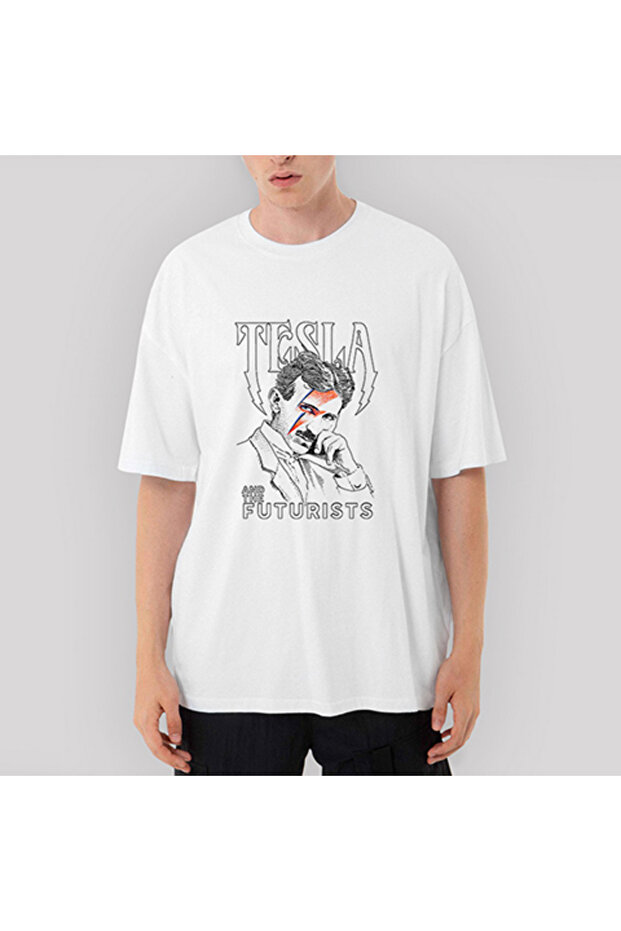 Tesla Futurist Oversize White T-Shirt