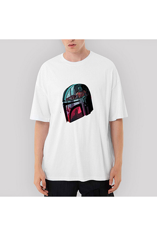 The Mandalorian Helmet Oversize White T-Shirt M