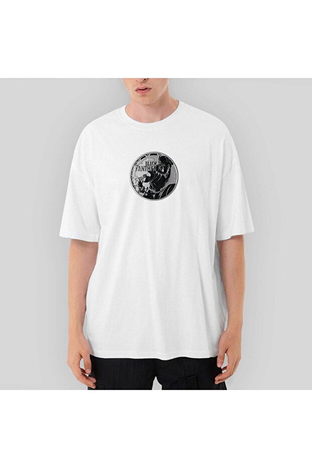 Marvel Black Panther Circle Oversize White T-Shirt