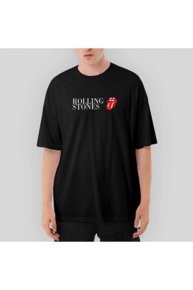 The Rolling Stones Logo Text Oversize Black T-Shirt