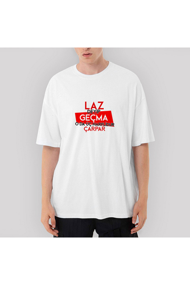 Λευκό μπλουζάκι Laz Deyip Geçma oversized - 1