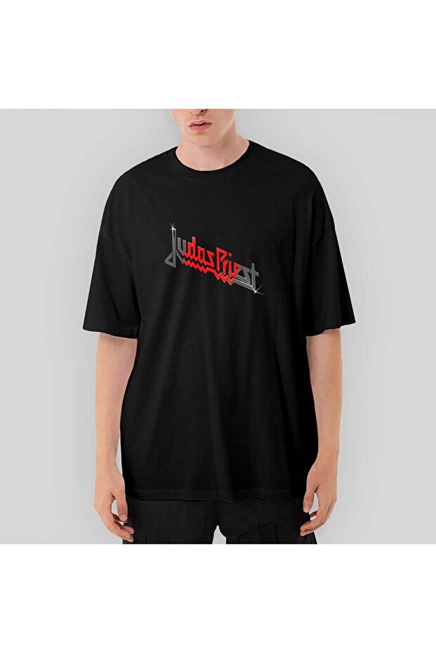 Judas Priest Black Red Logo Oversize Black T-Shirt