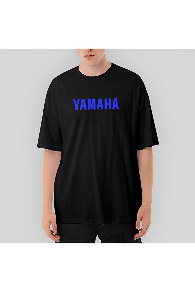Ymha Text Blue Oversize Black T-Shirt