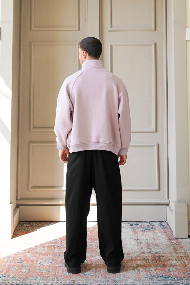 Mürdüm Cozy Basic Çift Fermuar Oversize Sweatshirt - 4