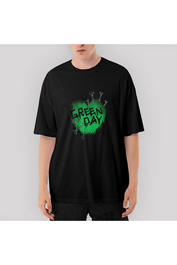 Green Day Green Hearth Oversize Black T-Shirt