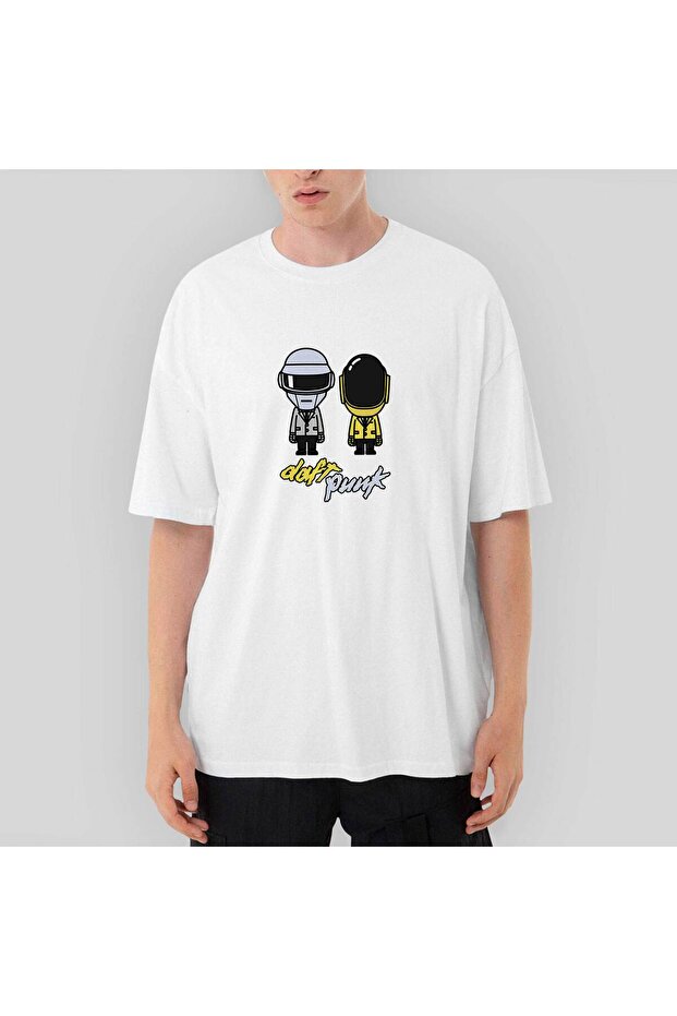Daft Punk Cartoon Oversize White T-Shirt XL