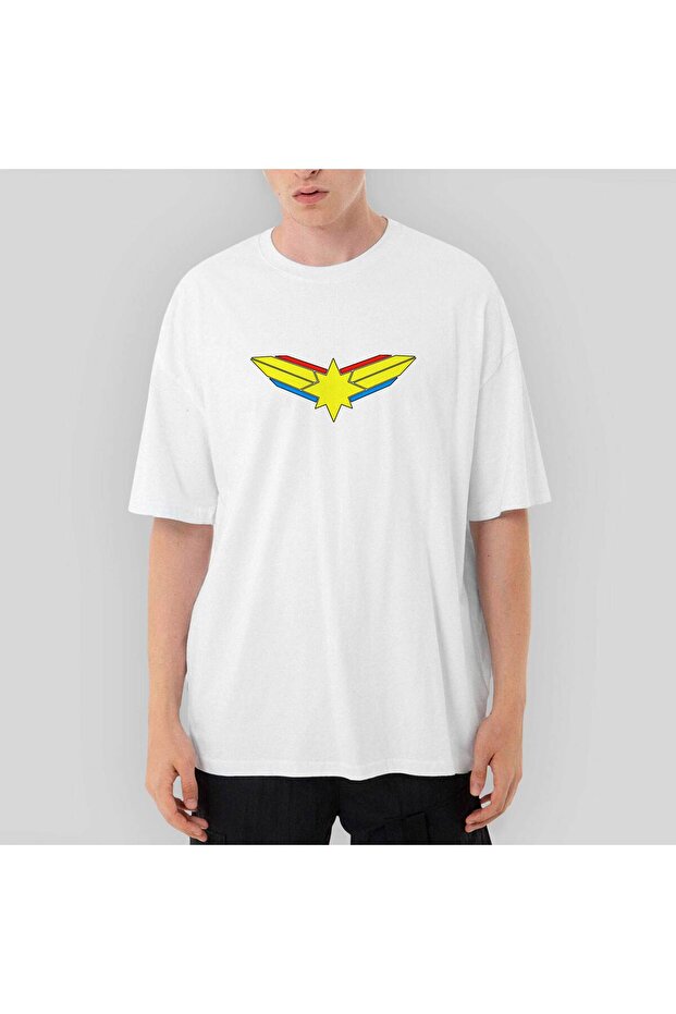 Captain Marvel Logo Oversize White T-Shirt XL