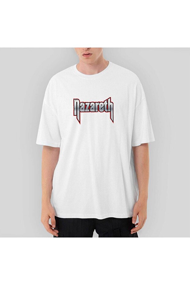 Nazareth Logo Red Oversize White T-Shirt