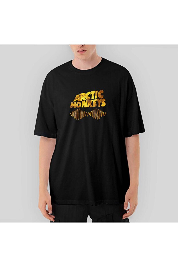Arctic Monkeys Logo Wave Gold Oversize Black T-Shirt L