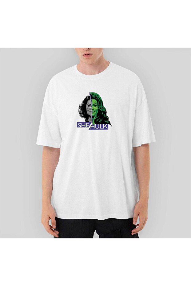 She Hulk Face Oversize White T-Shirt L