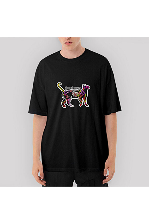 Balance and Composure Cat Oversize Black T-Shirt