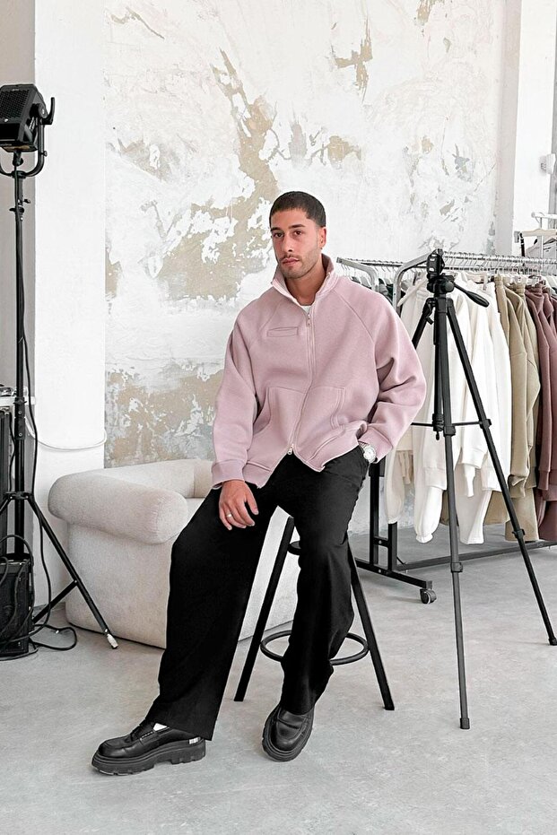 Mürdüm Cozy Basic Çift Fermuar Oversize Sweatshirt - 1