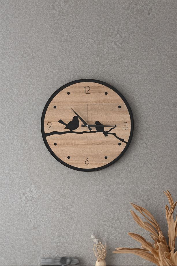 Dekoratif Yeni Modern Errai Kuşlu Ahşap Duvar Saati -  48cm - 4