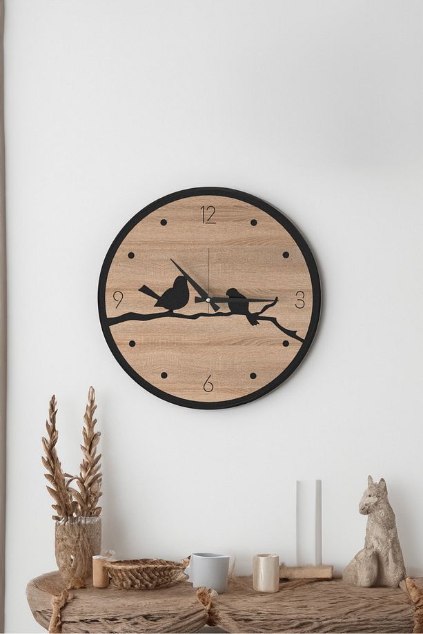 Dekoratif Yeni Modern Errai Kuşlu Ahşap Duvar Saati -  48cm - 3