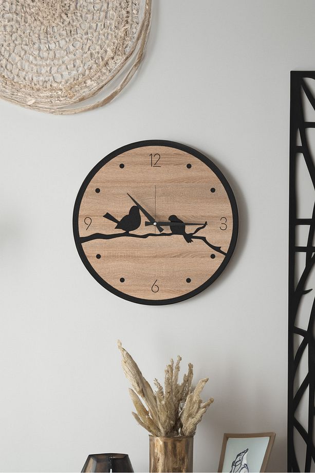 Dekoratif Yeni Modern Errai Kuşlu Ahşap Duvar Saati -  48cm - 2