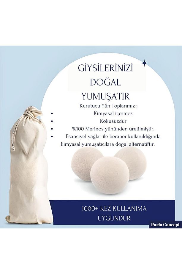 Çamaşır Yün Kurutma Topu ve Koku Seti - Kurutma Makinesi İçin - 3 Adet Top ve 2 Adet Koku - XL - 5