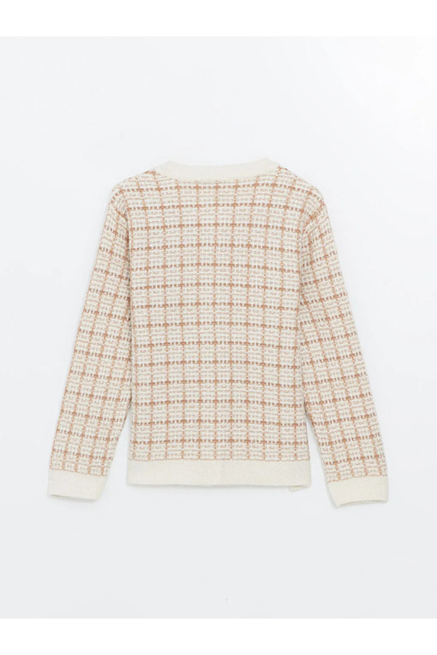 LCWAIKIKI Basic Ekru Jakarlı Bisiklet Yaka Desenli Kadın Triko Hırka - 2