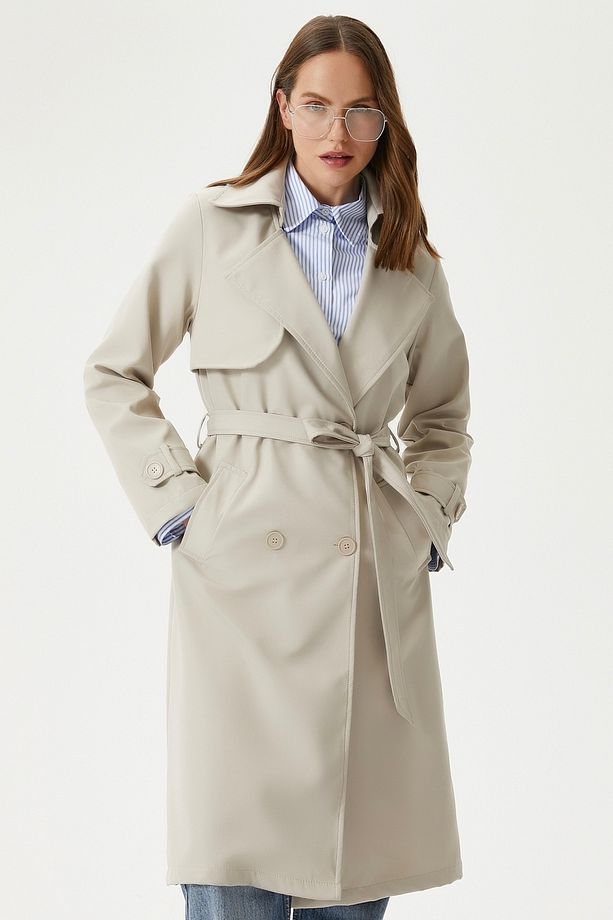 Kadın Style Astarlı Kapaklı Taş Trençkot - 1
