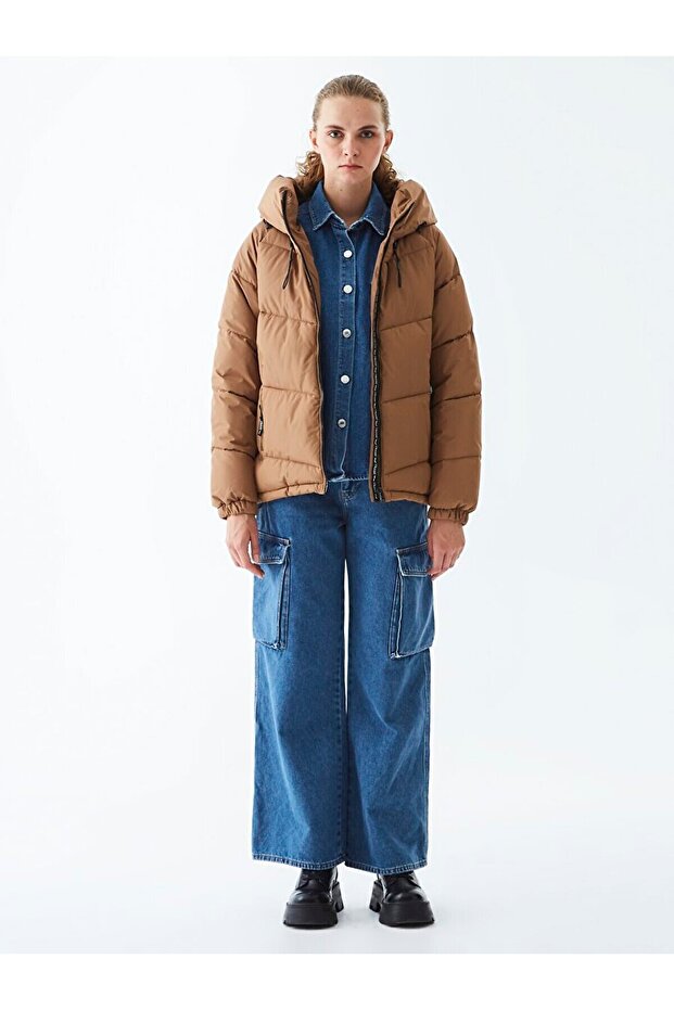 Brown inflatable Hooded Jacket - 1