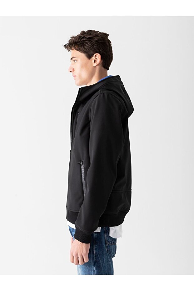 Kapüşonlu Ince Siyah Mont - 4