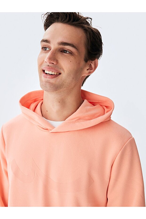 Logolu Kapüşonlu Turuncu Sweatshırt - 4