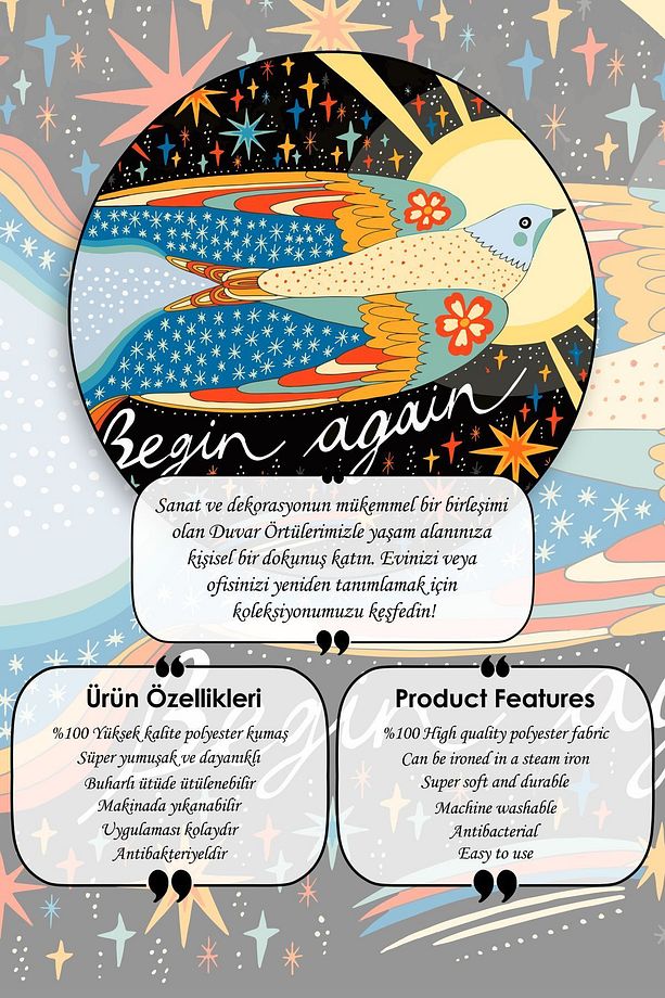 Begin Again Motivasyon Duvar Örtüsü Duvar Halısı Tapestry - 3