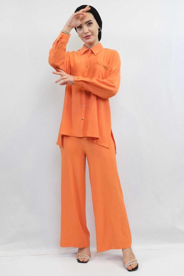 Fashion`S Moda Çizgi Double Suit with Chain Accessories Orange - 1