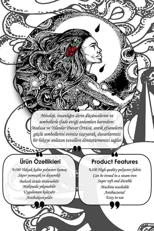Mitolojinin Sembollerini Evinizde Hissedin! Medusa Kumaş Duvar Örtüsü Duvar Halısı Tapestry - 3