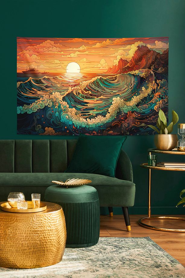 Efsanevi Dalgalar " The Great Wave off Kanagawa "  Duvar Örtüsü Tapestry - 1