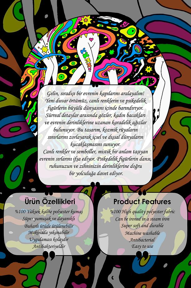 Bilinçaltının Renkli Dansı: Psychedelic Dreams Duvar Örtüsü Duvar Halısı Tapestry - 3